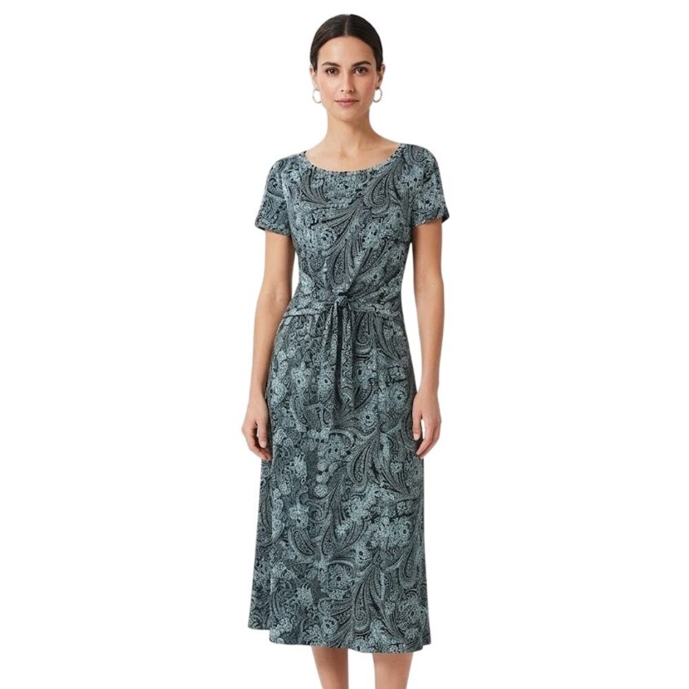 PERCEPTIONS Vintage 90s Teal Paisley Short Sleeve  Midi Dress Medium